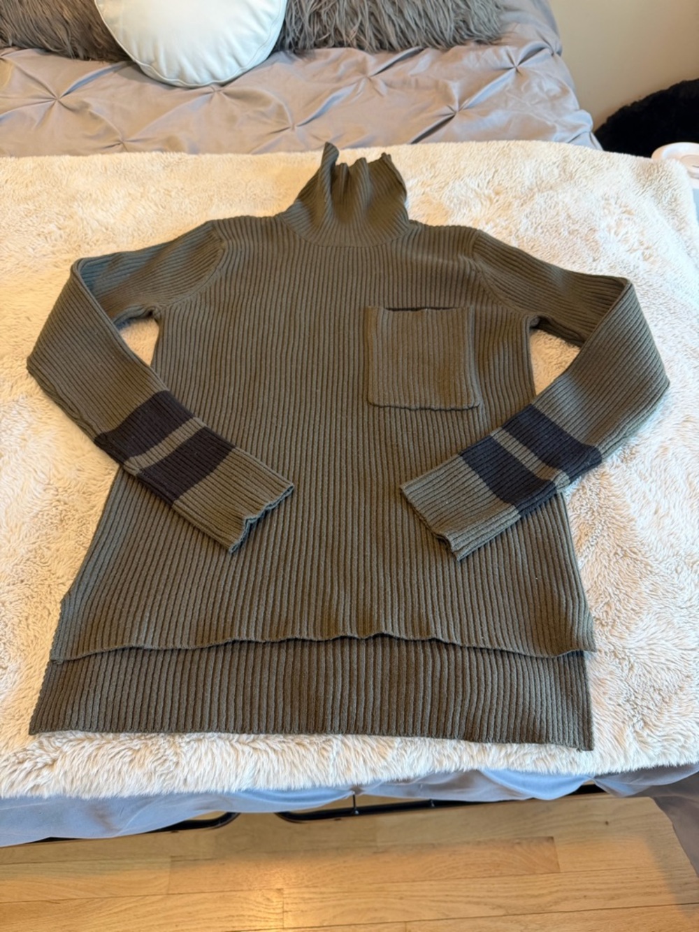 Sweet Romeo Olive Ribbed Turtleneck Sweater